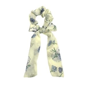 Ivory Floral Scrunchie Hair Tie Bow Scarf